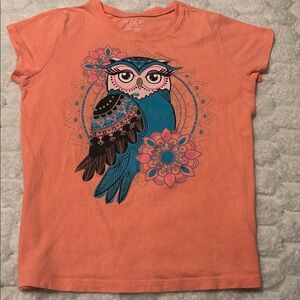 Place Orange Tee with Blue and Pink Owl Design